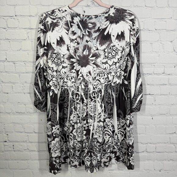 Y2K Babydoll Tunic Women Embellished Women 1X Boho Chic Flowy Knit Beaded Blouse - Picture 2 of 10